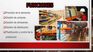 Previsión de la demanda
Gestión de compras
Gestión de almacenes
Gestión de distribución
Planificación y control de la
producción
 