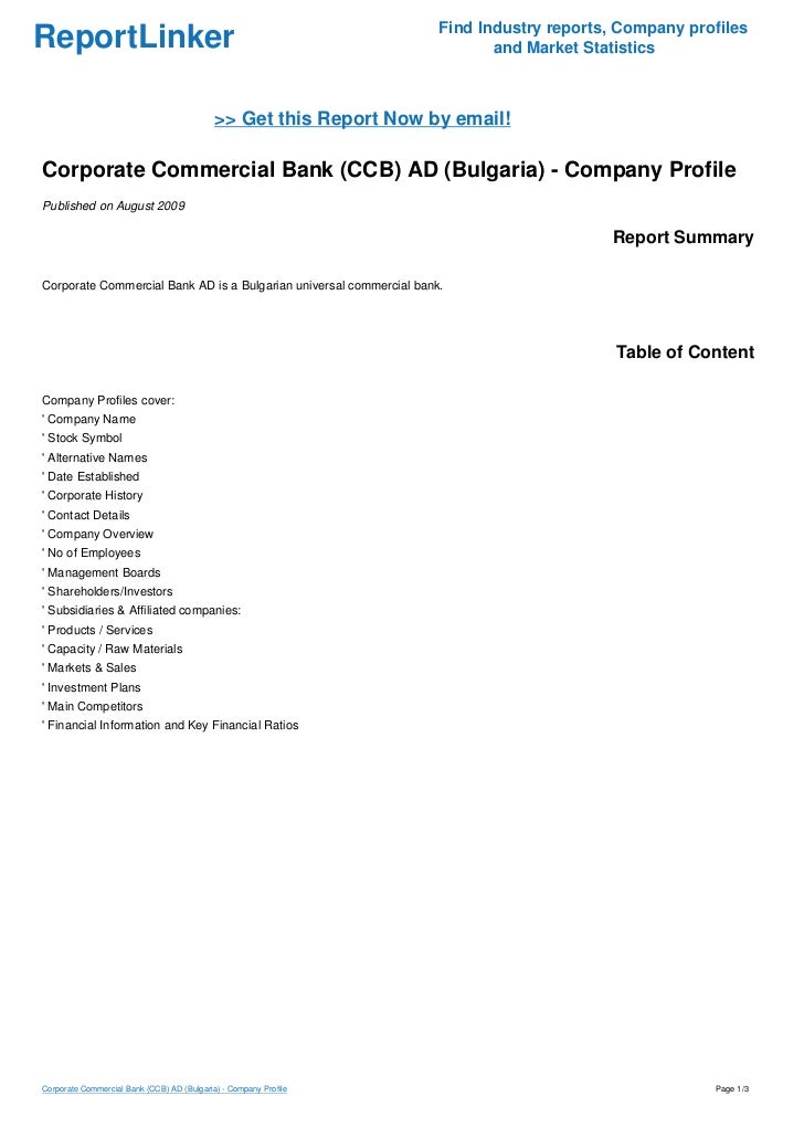 Corporate Commercial Bank Ccb Ad Bulgaria Company Profile