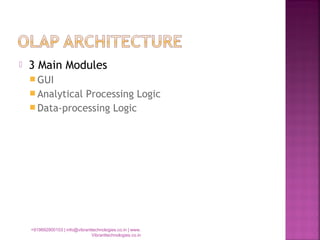  3 Main Modules
 GUI
 Analytical Processing Logic
 Data-processing Logic
+919892900103 | info@vibranttechnologies.co.in | www.
Vibranttechnologies.co.in
 