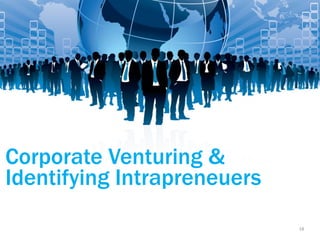 19
Corporate Venturing
Create new business within an existing business.
4	Key	
Elements
 