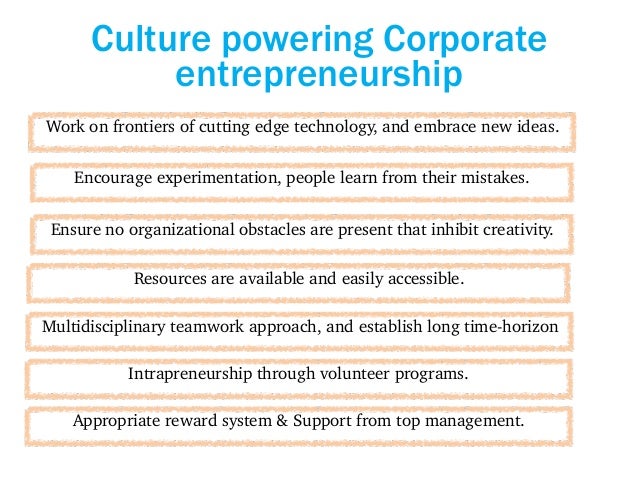 concept of corporate entrepreneurship What is corporate entrepreneurship corporate entrepreneurship is the term used to describe entrepreneurial behaviour in an established, larger organisation. concept of corporate entrepreneurship What is corporate entrepreneurship corporate entrepreneurship is the term used to describe entrepreneurial behaviour in an established, larger organisation.