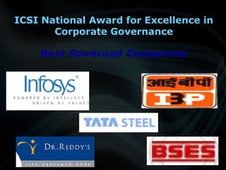 Best Governed Companies
ICSI National Award for Excellence in
Corporate Governance
 