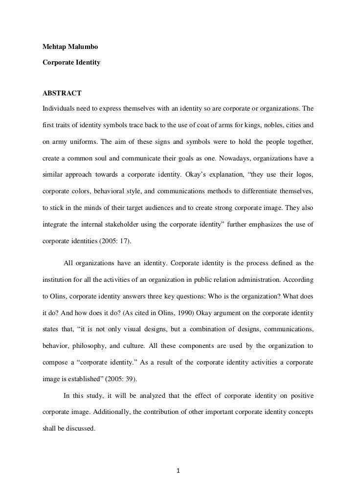 Synthesis Essay Topics Mehtap Malumbocorporate Identityabstractindividuals Need To Express Themselves With An Identity So Are Corporate Or Organi A Level English Essay also Health Care Reform Essay Corporate Identitycorporate Image Corporate Culture Business Law Essays
