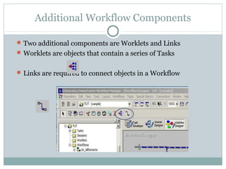 Additional Workflow Components
Two additional components are Worklets and Links
Worklets are objects that contain a series of Tasks
Links are required to connect objects in a Workflow
 