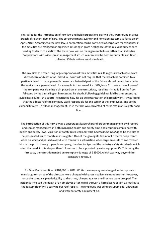 Corporate manslaughter and corporate homicide act 2007 uk legal syst 
