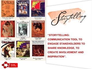 “ STORYTELLING: COMMUNICATION TOOL TO  ENGAGE STAKEHOLDERS TO SHARE KNOWLEDGE, TO CREATE INVOLVEMENT AND INSPIRATION”.  