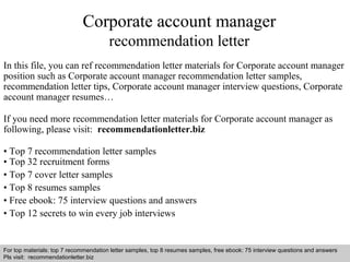 Corporate account manager recommendation letter