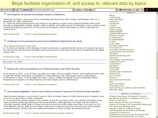 Blogs facilitate organization of, and access to, relevant data by topics 