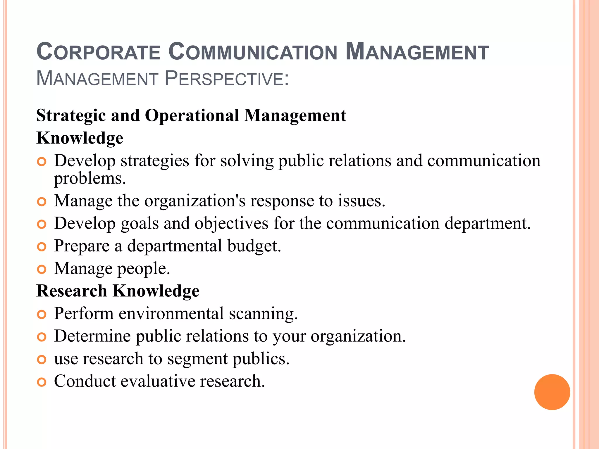 Operational Manager Communication Corporate communication management | PPTX