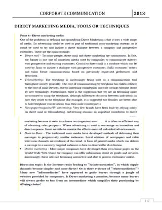 CORPORATE COMMUNICATION 2013 
117 
DIRECT MARKETING MEDIA, TOOLS OR TECHNIQUES 
 