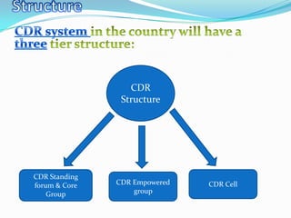 CDR
                Structure




CDR Standing
forum & Core   CDR Empowered   CDR Cell
    Group          group
 