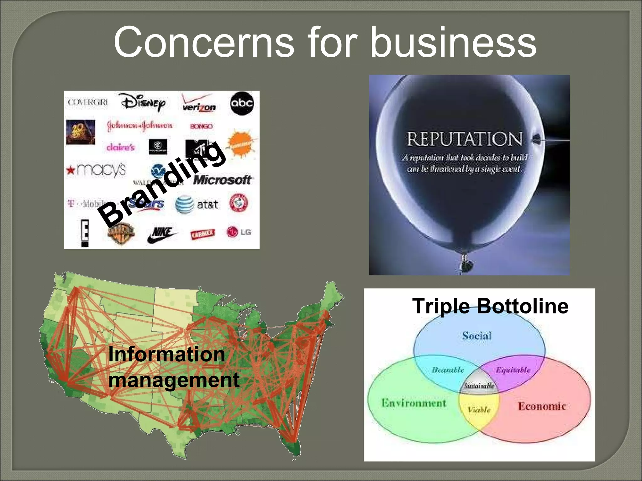 Concerns for business Branding Information management Triple Bottoline 