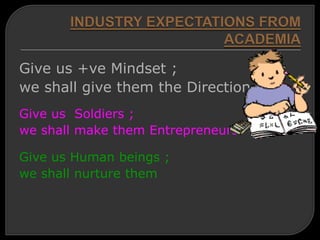 Give us +ve Mindset ;
we shall give them the Direction
Give us Soldiers ;
we shall make them Entrepreneurs
Give us Human beings ;
we shall nurture them
 