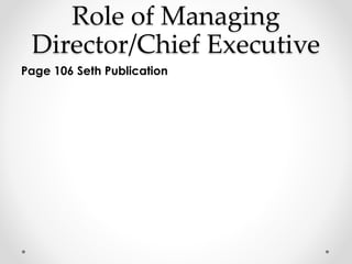 Role of Managing 
Director/Chief Executive 
Page 106 Seth Publication 
 