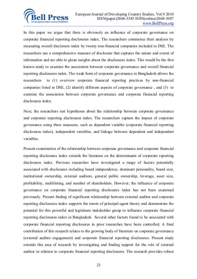 Dissertation corporate governance and disclosure