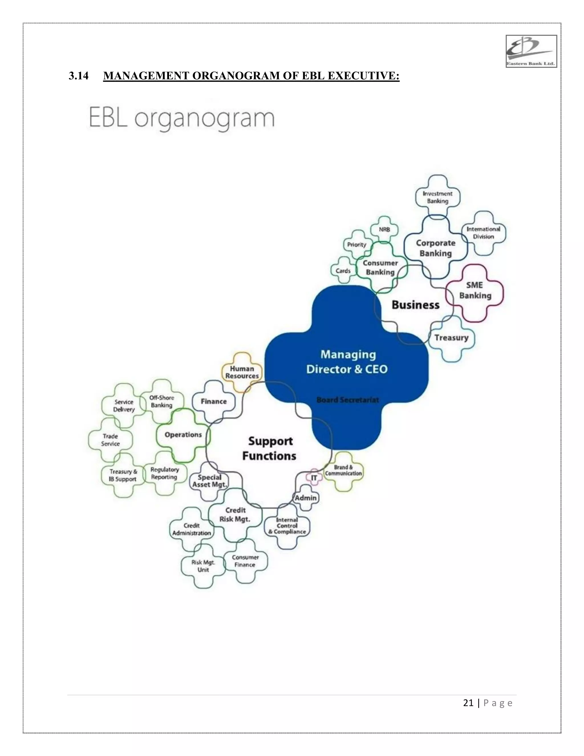 21 | P a g e
3.14 MANAGEMENT ORGANOGRAM OF EBL EXECUTIVE:
 