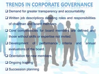 Brief history of corporate governance in IndiaFollowing CII and SEBI, the Department of Company Affairs (DCA) modified the Companies Act, 1956 to incorporate specific corporate governance provisions regarding independent directors and audit committees.In 2001-02, certain accounting standards were modified to further improve financial disclosures. These were:Disclosure of related party transactions.Disclosure of segment income: revenues, profits and capital employed.Deferred tax liabilities or assets. Consolidation of accounts.Initiatives are being taken to (i) account for ESOPs, (ii) further increase disclosures, and (iii) put in place systems that can further strengthen auditors’ independence.