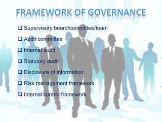 Partnership firmCorporate governanceIt is a broad concept and has been defined and understood differently  by different groups and at different points of time .
