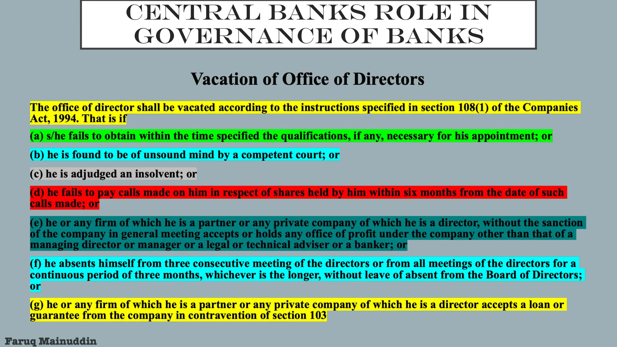 CENTRAL BANKS ROLE IN
GOVERNANCE OF BANKS
 
