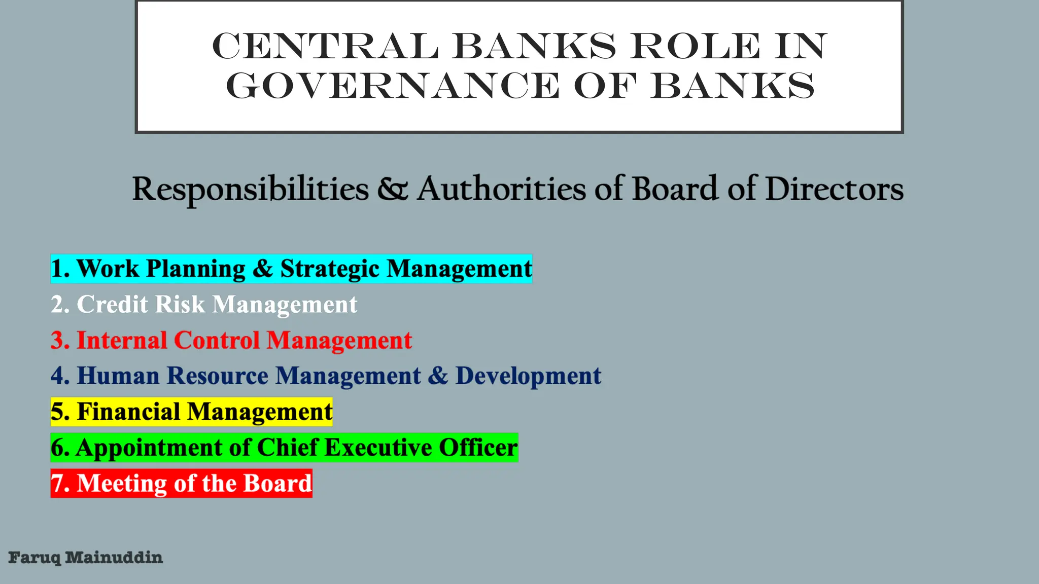 CENTRAL BANKS ROLE IN
GOVERNANCE OF BANKS
 