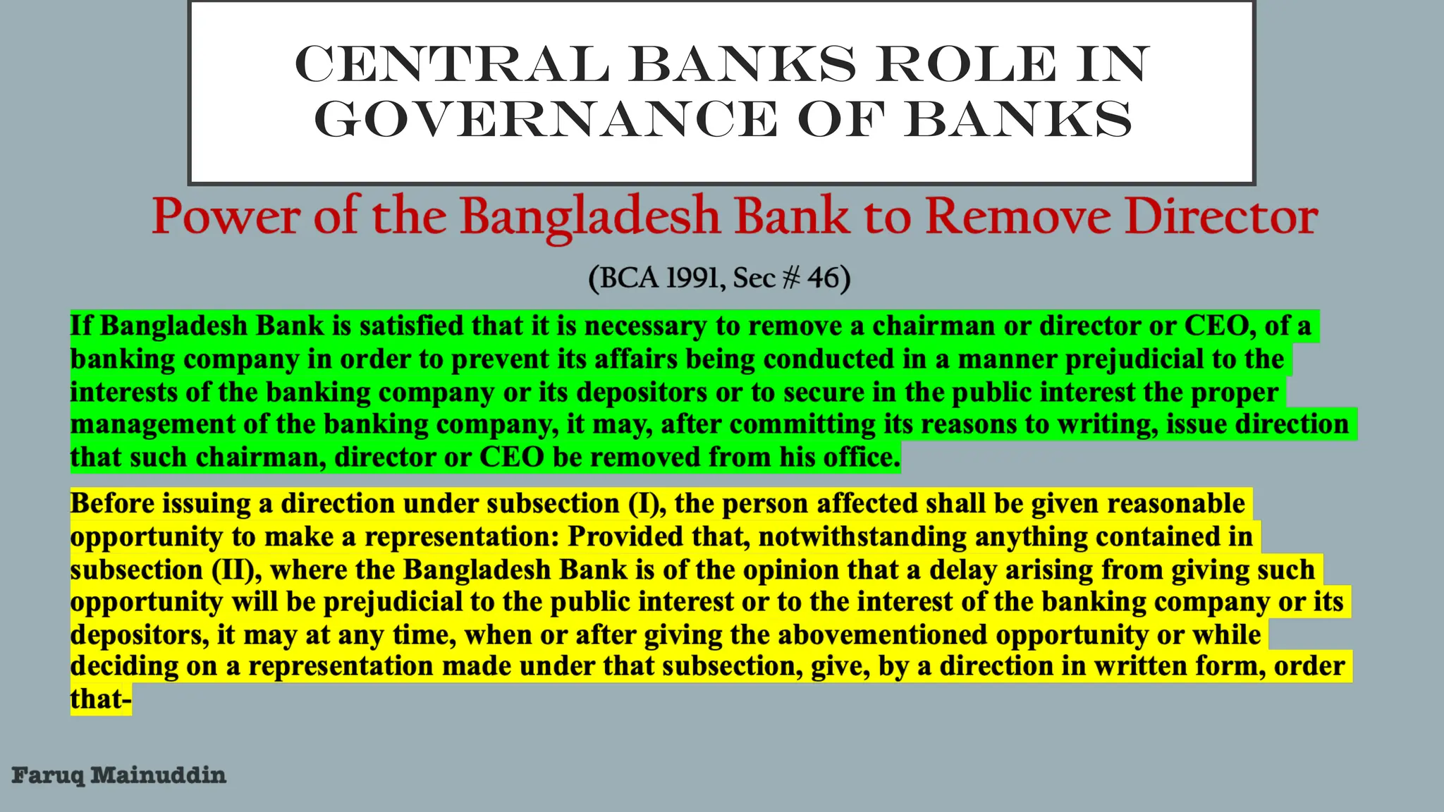 CENTRAL BANKS ROLE IN
GOVERNANCE OF BANKS
 