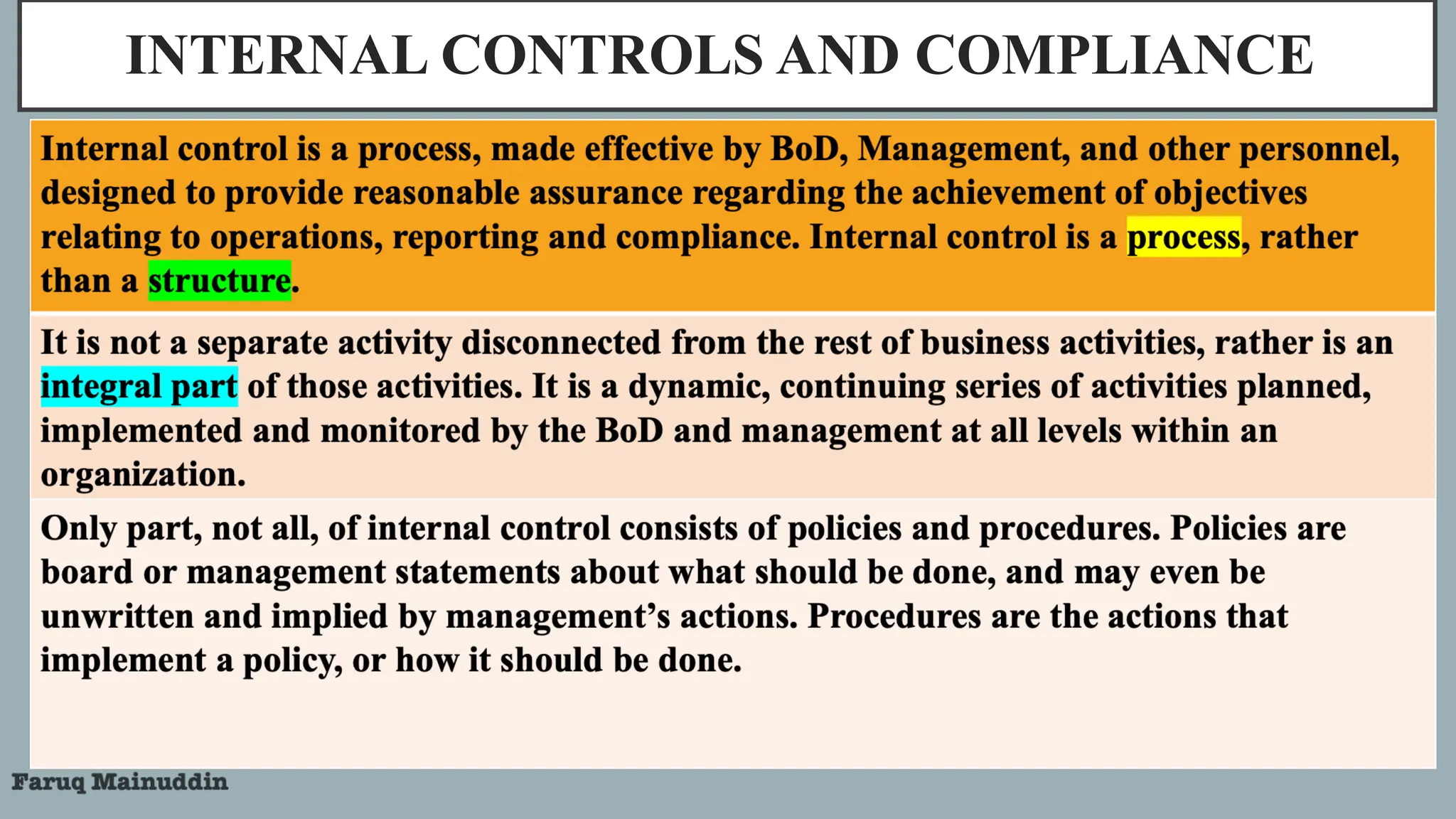 INTERNAL CONTROLS AND COMPLIANCE
 