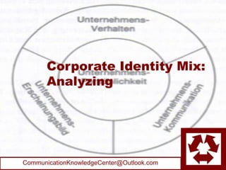 Corporate Identity Mix:
       Analyzing




CommunicationKnowledgeCenter@Outlook.com
 