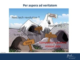 Hostile IPO ?
Competitor's product
release date
Is my CFO stealing ?
Next tech revolution ?
© Claudio Foglini
Per aspera ad veritatem
 