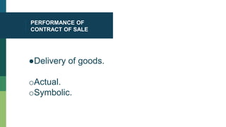 PERFORMANCE OF
CONTRACT OF SALE
●Delivery of goods.
oActual.
oSymbolic.
 