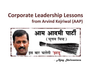 Corporate	
  Leadership	
  Lessons	
  
	
   	
  	
  

	
   	
  	
  from	
  Arvind	
  Kejriwal	
  (AAP)	
  

- Ajay Shrivastava

 