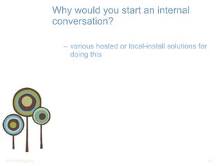 Why would you start an internal conversation? various hosted or local-install solutions for doing this 