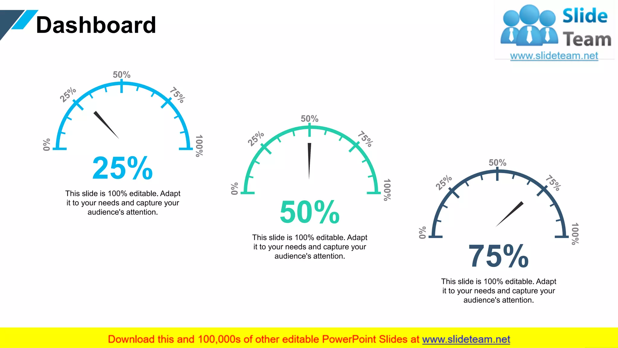 100%
0%
50%
25%
This slide is 100% editable. Adapt
it to your needs and capture your
audience's attention.
100%
0%
50%
This slide is 100% editable. Adapt
it to your needs and capture your
audience's attention.
50%
100%
0%
50%
75%
This slide is 100% editable. Adapt
it to your needs and capture your
audience's attention.
21
Dashboard
 