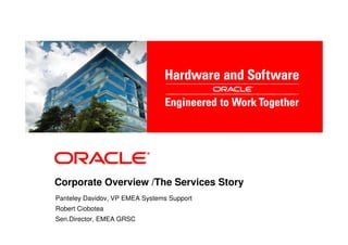 Corporate Overview /The Services Story
Panteley Davidov, VP EMEA Systems Support
Robert Ciobotea
Sen.Director, EMEA GRSC
 