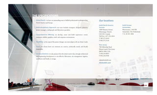 THE SPECIFICATIONS
                                                                      ☐     Global Reach: we have an outstanding team of skilled professionals working in Asia,            Our locations
                                                                            North America and Europe.
                                                                                                                                                                           kubik North America        kubik Europe
                                                                      ☐     Multi-disciplinary Approach: our team includes strategists, designers, planners,               Toronto                    Amsterdam
                                                                            project managers, craftspeople and fabrication specialists.                                    1680 Mattawa Avenue        Plotterstraat1, 1033 RX
                                                                                                                                                                           Mississauga, Ontario       Amsterdam, The Netherlands
                                                                      ☐     Comprehensive Offering: we develop, create and build experiences: events,                      L4X 3A5, Canada            T 31 20 581 3030
                                                                                                                                                                           Toll Free 1.877.252.2818
                                                                            museums, exhibits, graphics, retail, and corporate environments.
                                                                                                                                                                           T 905.272.2818
                                                                                                                                                                           F 905.272.2120
                                                                      ☐     Flexibility: as the scope of the project changes, our team adapts to fit our clients’ needs.
                                                                                                                                                                           New Jersey
                                                                      ☐     Trust: our clients know our solutions are creative, technically sound, and fiscally            708 Fellowship Road
                                                                            responsible.                                                                                   Mount Laurel, New Jersey
                                                                                                                                                                           08054-1004, USA
                                                                      ☐     Turnkey Solutions: we take projects from the initial creative idea, through architectural      T 856.234.0052
                                                                            and engineering development to cost-effective fabrication, site management, logistics,         F 856.234.0760
                                                                            installation and finally, to storage.
                                                                                                                                                                           info@thinkubik.com
                                                                                                                                                                           thinkubik.com




© 2008 kubik inc. All rights reserved. 'kubik', 'think kubik' and 'beyond imagination' are registered trademarks of kubik Inc.                                                                                                     thinkubik.com
 