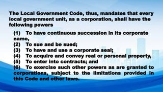 Comprehensive Overview of Local Government Units' Corporate Powers and ...
