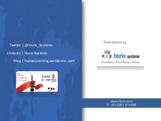 Twitter | @Hurix_Systems

Presentation by:

Linkedin | Hurix-Systems
Blog | hurixeLearning.wordpress.com

www.Hurix.com
P: +91-2261.914.888

 