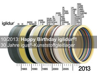 10/2013: Happy Birthday iglidur®!
30 Jahre igus®-Kunststoffgleitlager
 