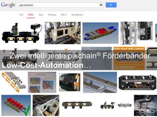 …Zwei intelligente pikchain® Förderbänder
Low-Cost-Automation…
 
