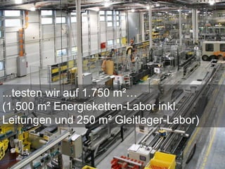 ...testen wir auf 1.750 m²…
(1.500 m² Energieketten-Labor inkl.
Leitungen und 250 m² Gleitlager-Labor)
 
