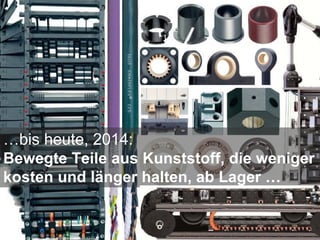 …bis heute, 2014:
Bewegte Teile aus Kunststoff, die weniger
kosten und länger halten, ab Lager …
 