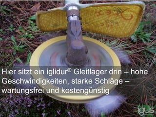 Hier sitzt ein iglidur® Gleitlager drin – hohe
Geschwindigkeiten, starke Schläge –
wartungsfrei und kostengünstig
 