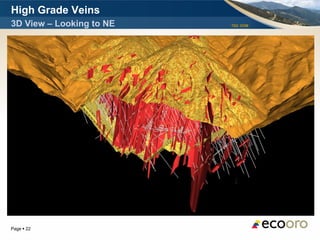 High Grade Veins
3D View – Looking to NE   TSX: EOM




Page  22
 