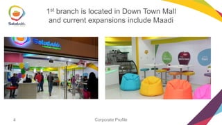 1st branch is located in Down Town Mall
and current expansions include Maadi

4

Corporate Profile

 