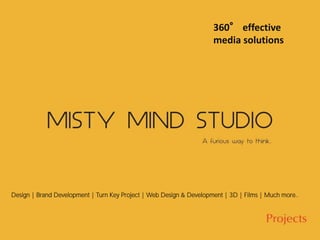 360° effective
media solutions
Design | Brand Development | Turn Key Project | Web Design & Development | 3D | Films | Much more..
 