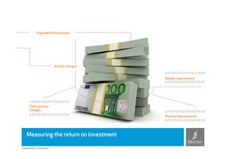 Expanded Relationships




                                    Activity changes


                                                       Results improvement




         Sales process
         changes
                                                       Pipeline improvements




     Measuring the return on investment

Copyright © Mercuri International
 