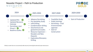 Novador Project – Path to Production
2020
2024 2027-2028
2025-2026 2029-2030
• Updated PEA
• Updated Resource
Estimate
• Permitting- start
Phase II
• Baseline studies
• Feasibility Study
• Public hearings
• Permitting – Final
Environmental
approval
• Start of
Construction
• Advance Permitting
• Pre-feasibility Study
• Infill Drilling
• Condemnation drilling
• Geochemical and
geotechnical studies
• Resource Expansion –
Novador and New
Deposits
• Exploration/Discovery
Drilling
12
• Start of Production
*drilling to confirm there are no economically viable amounts of minerals/gold underneath project infrastructures
 