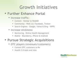 Growth Initiatives <ul><li>Further Enhance Portal  </li></ul><ul><ul><li>Increase traffic: </li></ul></ul><ul><ul><ul><ul>...
