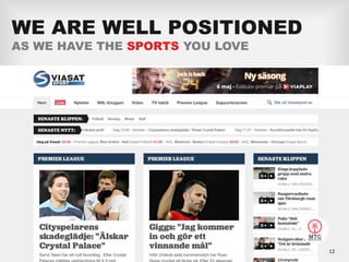 WE ARE WELL POSITIONED
AS WE HAVE THE SPORTS YOU LOVE
12
 