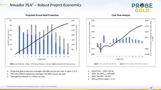 Novador PEA1 – Robust Project Economics
20
Projected Annual Gold Production Cash Flow Analysis
➢ Projected gold production averages 281,000 ounces per year in years 1 to 5
➢ The Life of Mine production averages 255,000 ounces per year
➢ Total gold produced 3.2 million ounces
➢ Gold Price = US$1,750 oz
➢ After-Tax NPV5%= C$910M
➢ After-Tax IRR = 24.4%
➢ NPV5%/Initial Capex = 1.5x
1 Preliminary Economic Assessment, Ausenco Engineering Canada Inc. – February 13, 2024, News Release
 