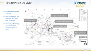 Novador Project Site Layout
21
▷ Close proximity to Val-
d’Or City
▷ Infill backfilling of two
open pits with waste
rock or tailings
▷ Leveraging of existing
infrastructure to
minimize operating
costs
 